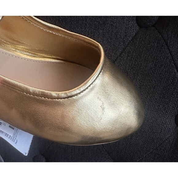 ZARA‎ Gold Mary Jane Ballet Flats Metallic Shoes Women US 7.5 EU 38 NEW - Picture 7 of 11